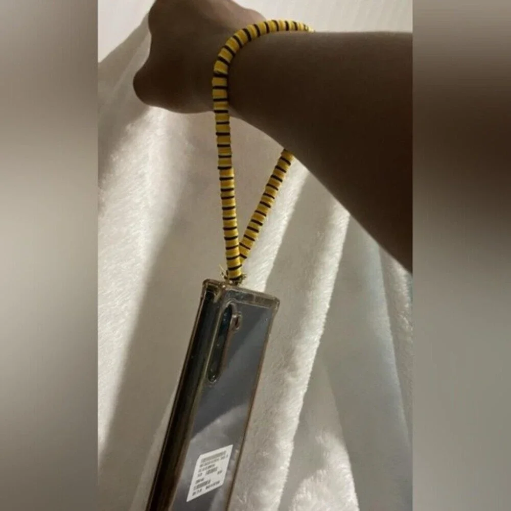 Handmade Yellow & Black Bumblebee Heishi Polymer Clay Beads Stretchy Phone Strap
